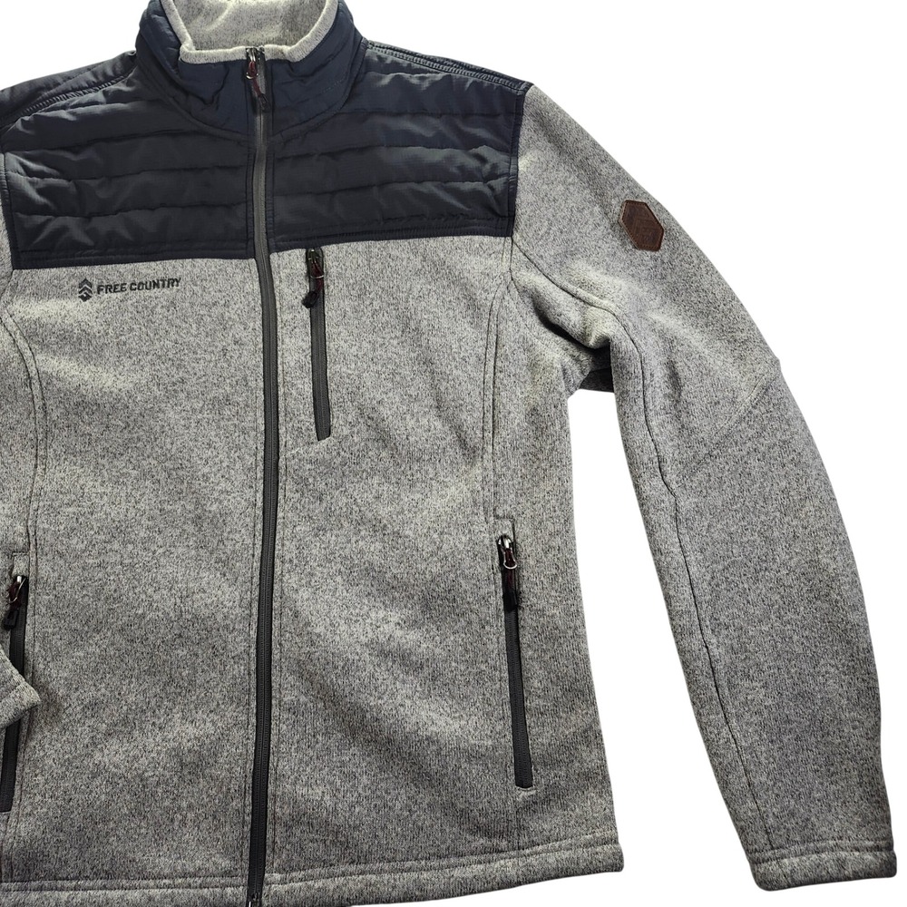 Free Country Sweater Fleece Jacket Mens Large Gray Excellent Hybrid Quilted Zip - Picture 8 of 14